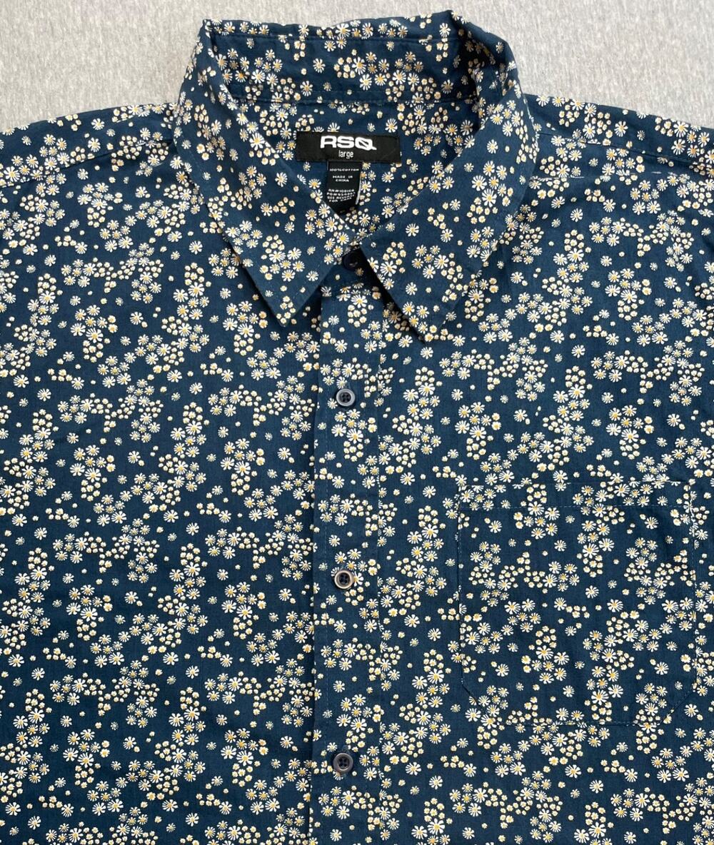 RSQ Shirt Mens Large Floral 100% Cotton Short Sleeve Button Up